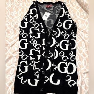 Stylish Guess Black & White Logo Cardigan – Brand New with Tags!